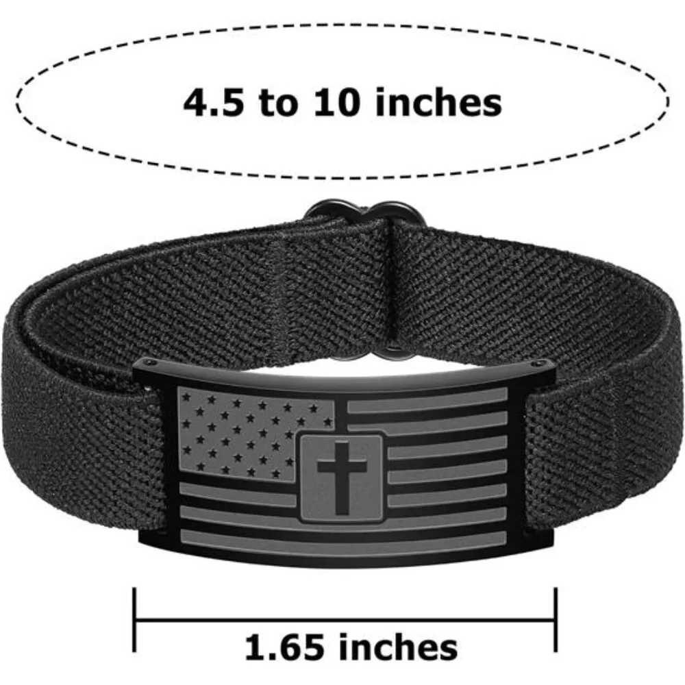 American Flag Cross Bracelet for Men Women, Black Elastic Stretch Strap